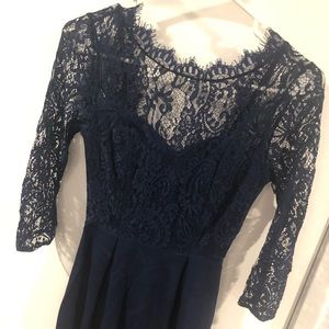 Dark blue quarter sleeve lace dress